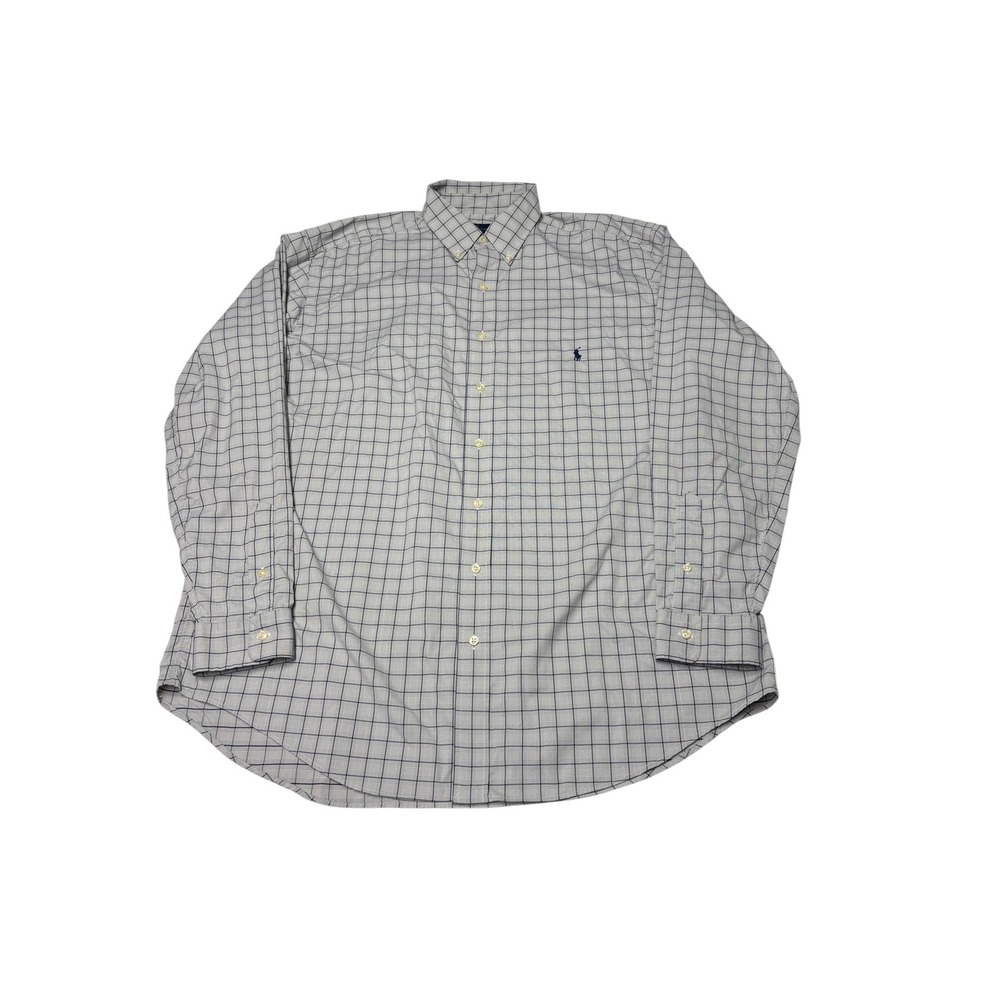 Ralph Lauren Performance Shirt Mens XLT Grey Blue Plaid Tattersall Button Down